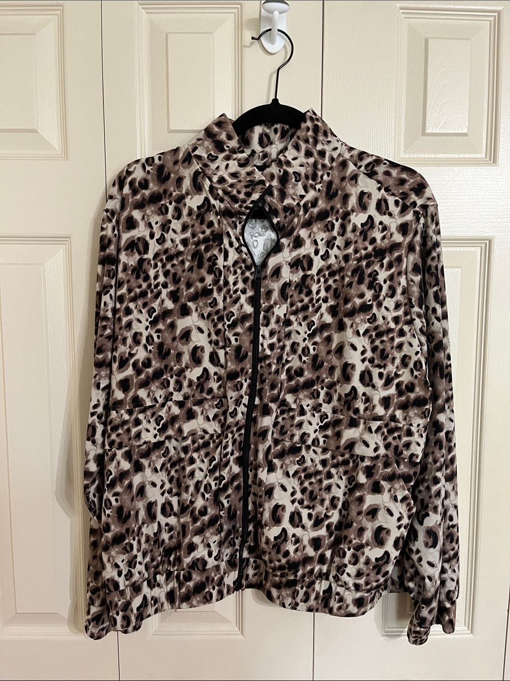 Leopard Print Zip-Front Women’s Jacket - Brown/Black